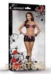 Bra, Skirt and G-String Set Black- L/XL (Magic Silk - Sequin Lace)