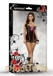 Chemise and G-String Set Black- L/XL (Magic Silk - Sequin Lace)