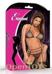 Bra, Strappy Garter Belt and G-String Set Black- L/XL (Magic Silk - Fishnet Lingerie)