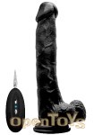 Vibrating Realistic Cock - 10 Zoll - with Scrotum - Black (RealRock)
