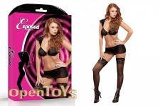 Cap Sleeve Top, Skirt and G-String Set Black - S/M 