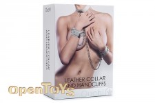 Leather Collar and Handcuffs - White 