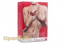 Leather Collar and Handcuffs - Red 