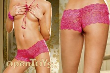 Spitzenpanty mit floralem Muster - Pink - L 