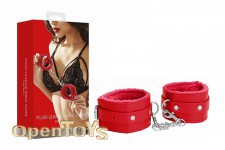 Plush Leather Wrist Cuffs - Red 